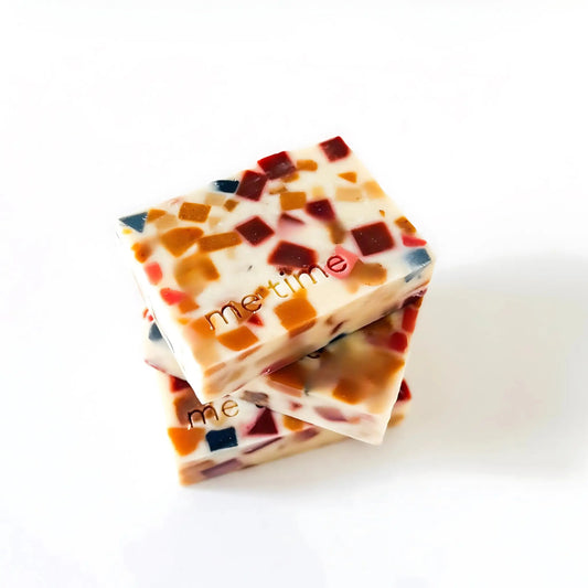 Limited edition terrazzo autumn soap – sweet orange, patchouli, and cedarwood blend – luxury handmade soap for fall skincare rituals in UAE